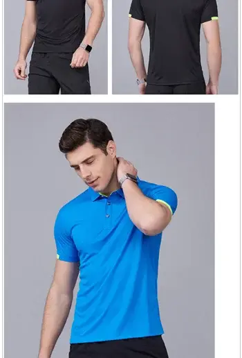 Simples Market polo shirts set: blue quick-dry short-sleeve polo with neon trim plus two black polos