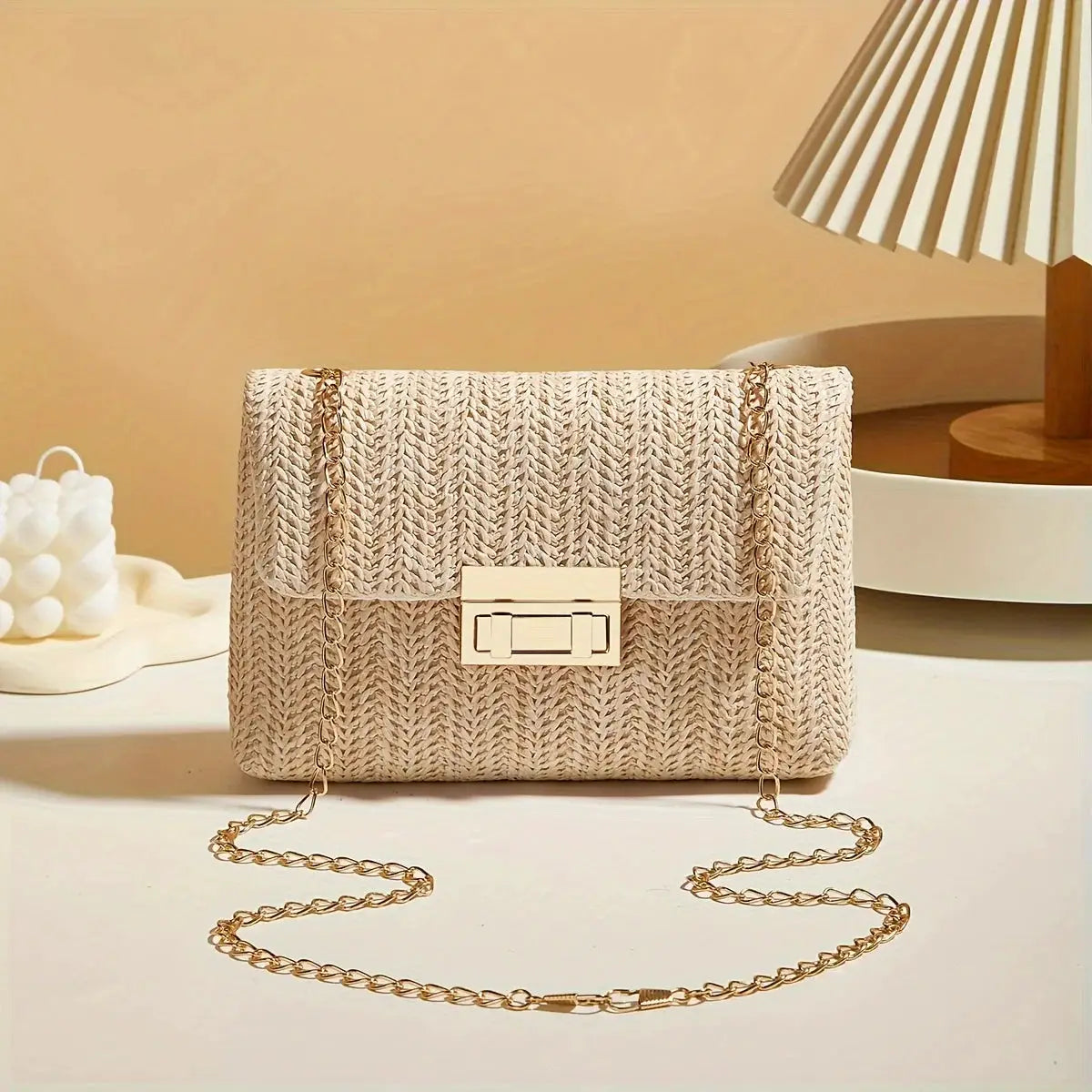 Handwoven Straw Womens Shoulder Bag Crossbody With Lock Closure For Secure Everyday Style