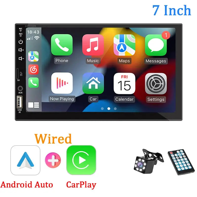 7 Inch 1 Din Car Stereo CarPlay Android Auto Bluetooth HD Touch Screen