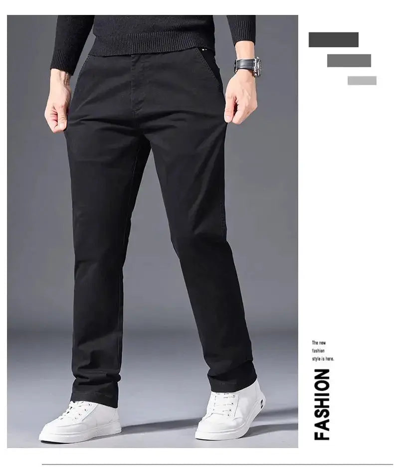 Simples Market autumn men's cotton pants, straight-leg, black with elastic waist