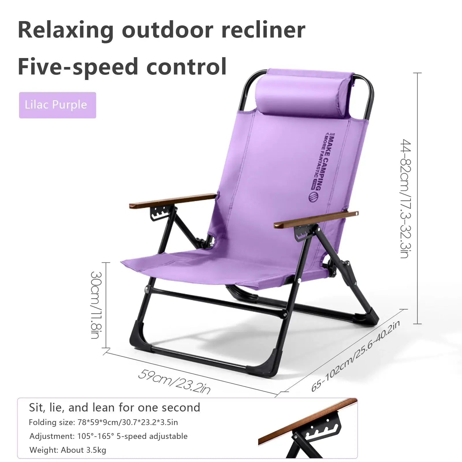 BISINNA camping folding chair by Simples Market, lilac purple with detachable pillow