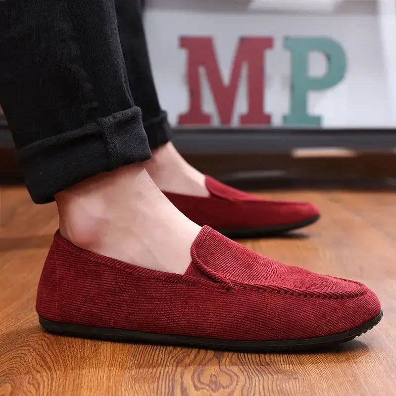 Men's red fabric loafers slip-on shoes with black sole by Simples Market
