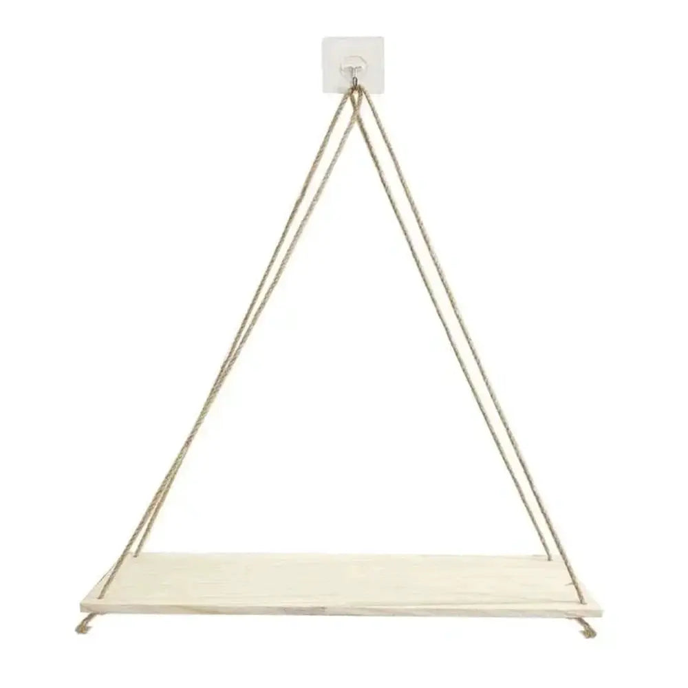 Wood hanging triangular shelf with hemp rope wall mount for plants by Simples Market