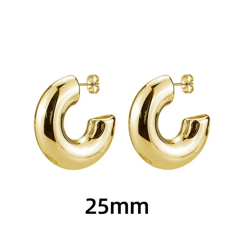 Classic smooth round chunky hoop earrings, gold-plated stainless steel, 25mm pair by Simples Market