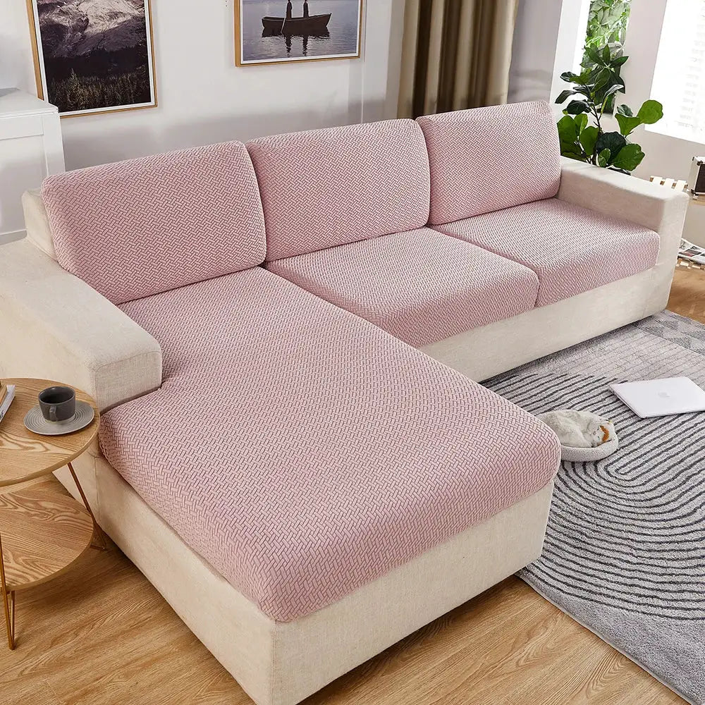 Thick Jacquard pink sofa seat cushion cover set, removable anti-dust slipcovers for sofas by Simples Market