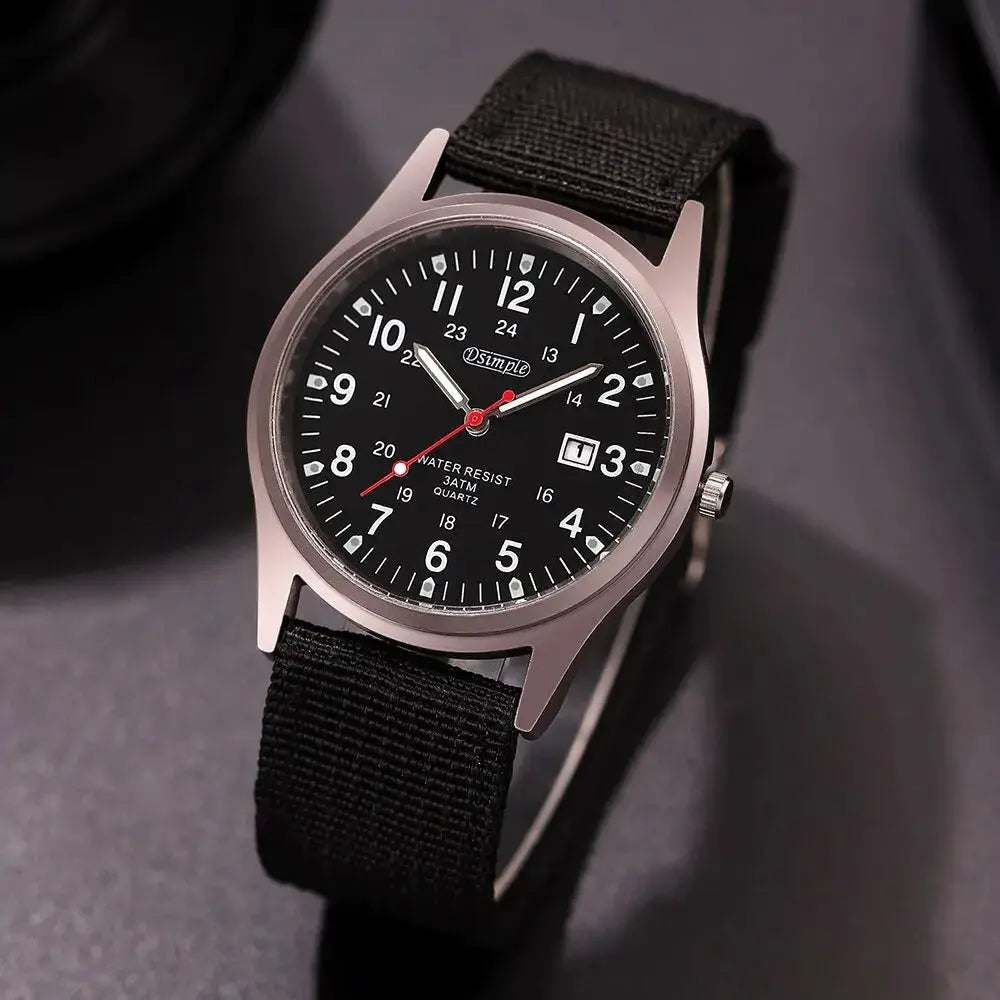 NovaForce Mens Military Style Quartz Wristwatch With Luminous Hands Full Calendar And Nylon Strap Casual Luxury