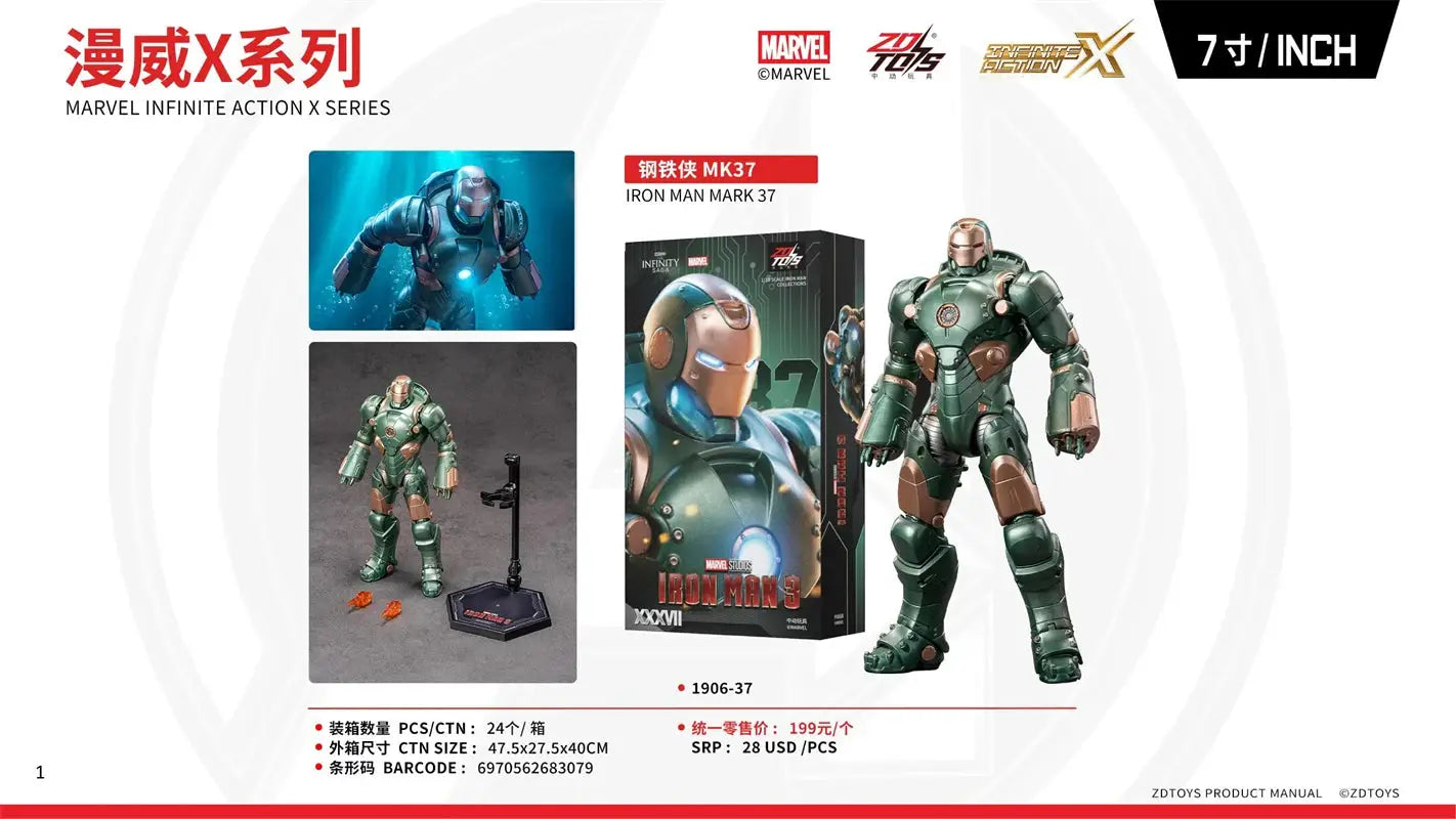 ZDTDS Iron Man Avengers MK37 Hammerhead MK12 MK38 Igor MK9 Iron Patriot War Machine Action Figure Collectible Toy