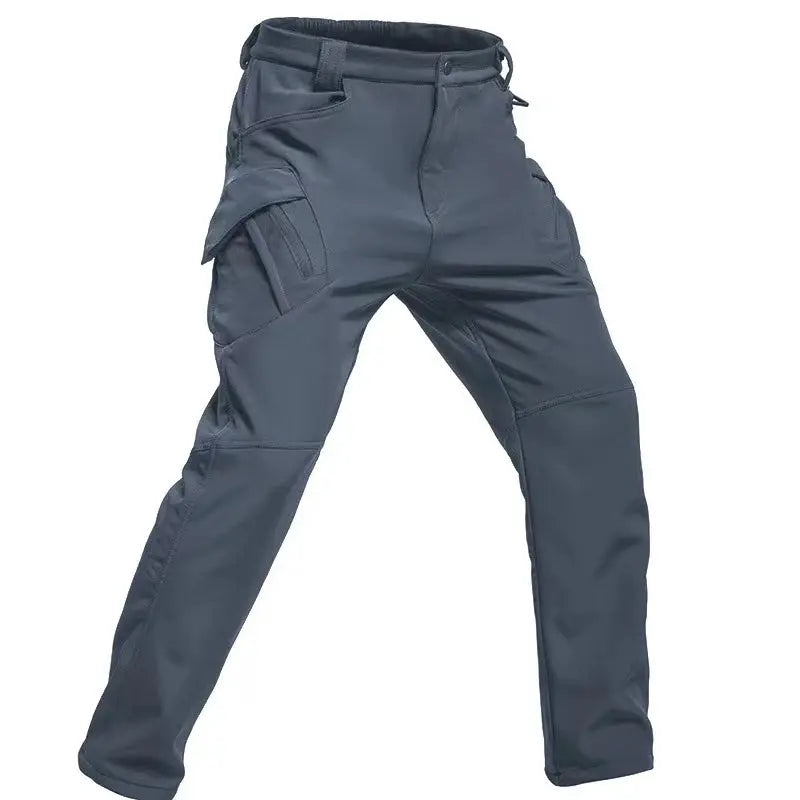 Simples Market men's city cargo hiking pants, grey fleece-softshell with cargo pockets, sizes M-5XL