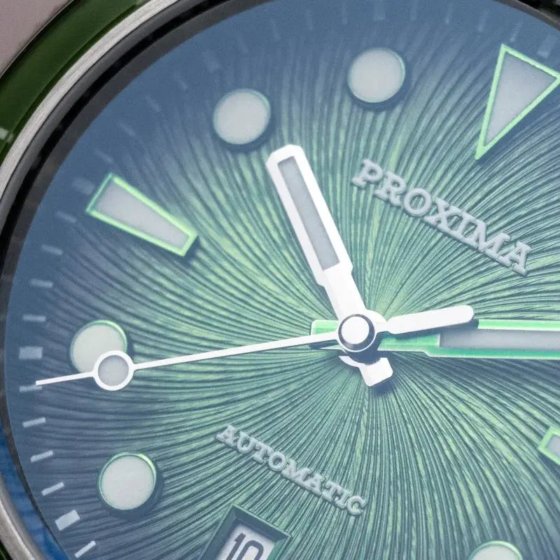 Proxima dive watch with green luminous dial 39mm automatic