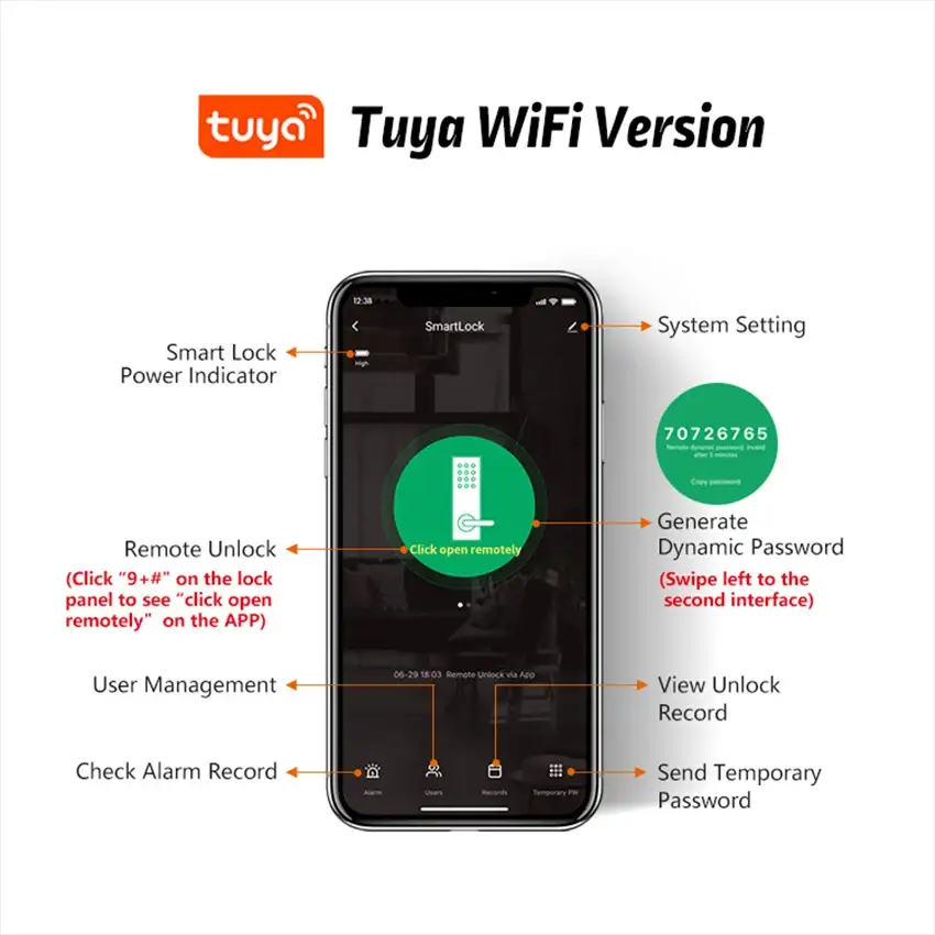 Tuya WiFi Version smart lock with fingerprint, RFID, and remote app control