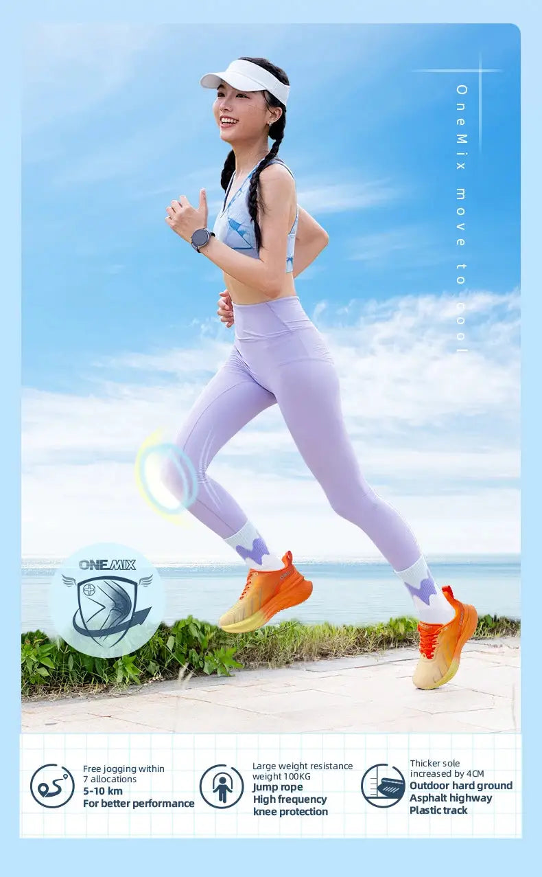 ONEMIX cushioning running shoes by Simples Market, unisex lace-up sneakers with orange sole for outdoor running