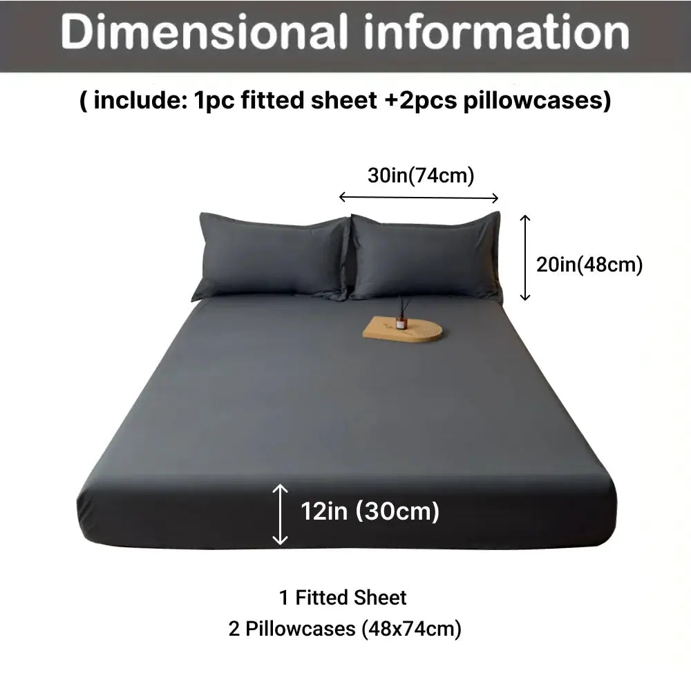 3-piece cotton fitted bed sheet set with 1 fitted sheet and 2 pillowcases in gray from Simples Market