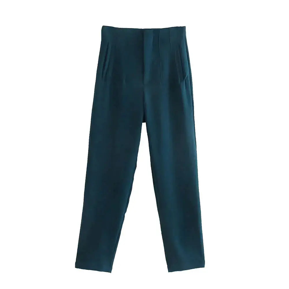 Duoperi Women High Waist Trousers Solid Color Premium Polyester Blend for Comfort and Flattering Fit