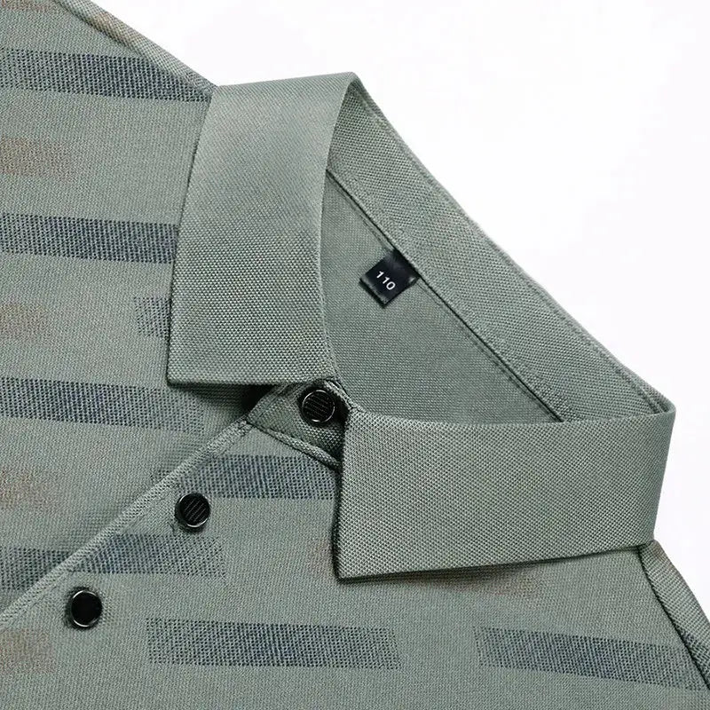 Men's polo shirt with diagonal striped print and lapel collar in sage green, Simples Market