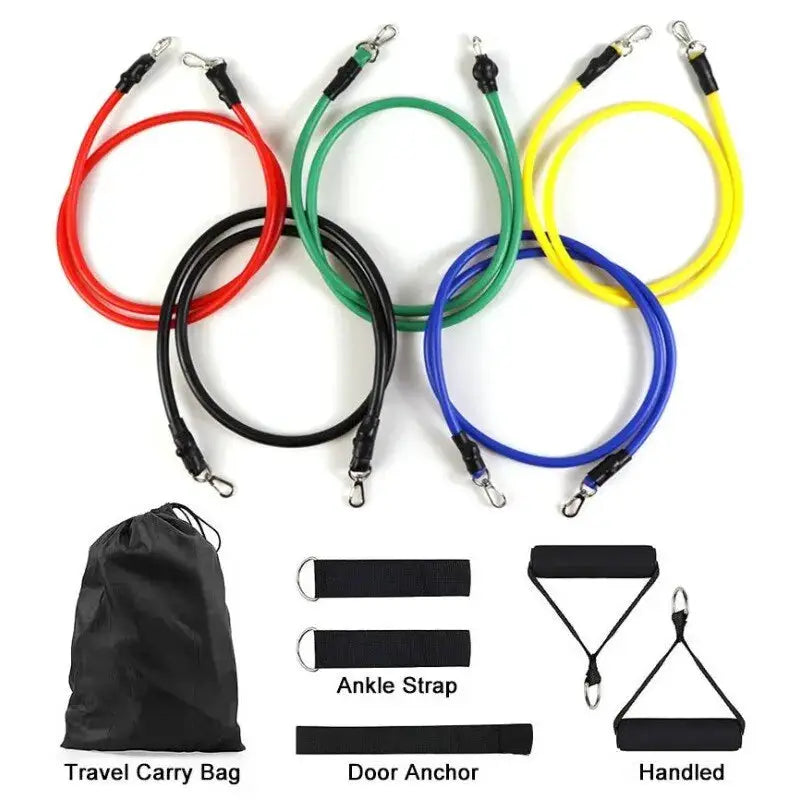 FlexiFit 11 Piece Resistance Band Set With Ankle Straps And Chest Expander For Portable Full Body Workout