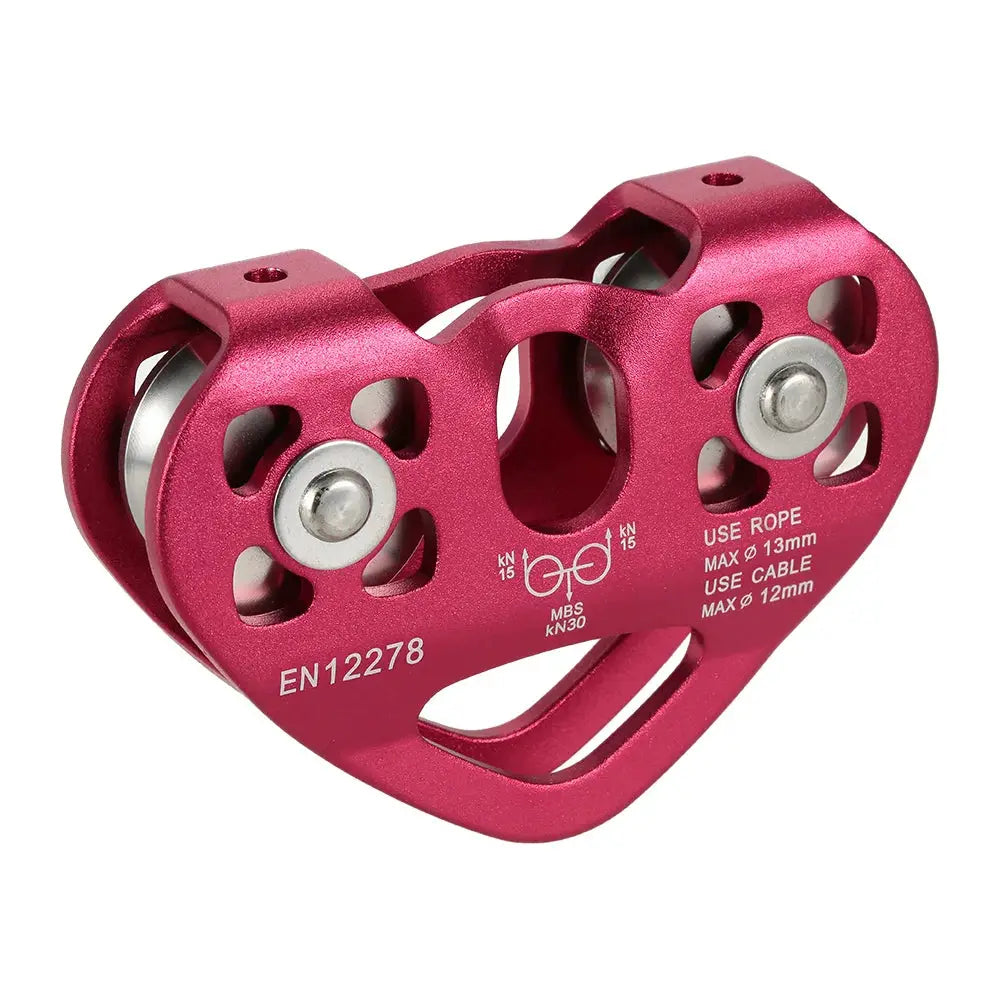 Lixada 30kN cable trolley pulley, pink aluminum dual-ball-bearing pulley for climbing and rescue