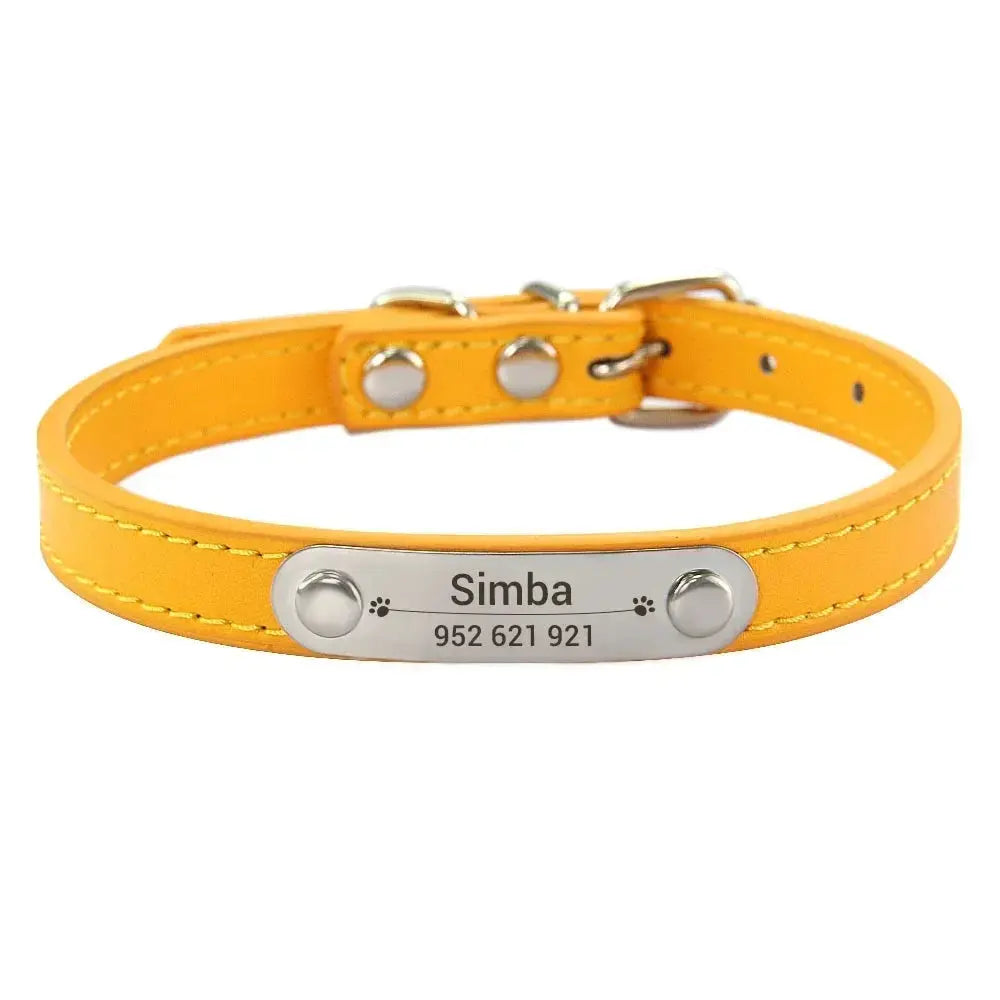 Personalized Dog Collar With Engraved Name ID Anti Lost PU Leather Pink For Small Medium Large Dogs And Cats
