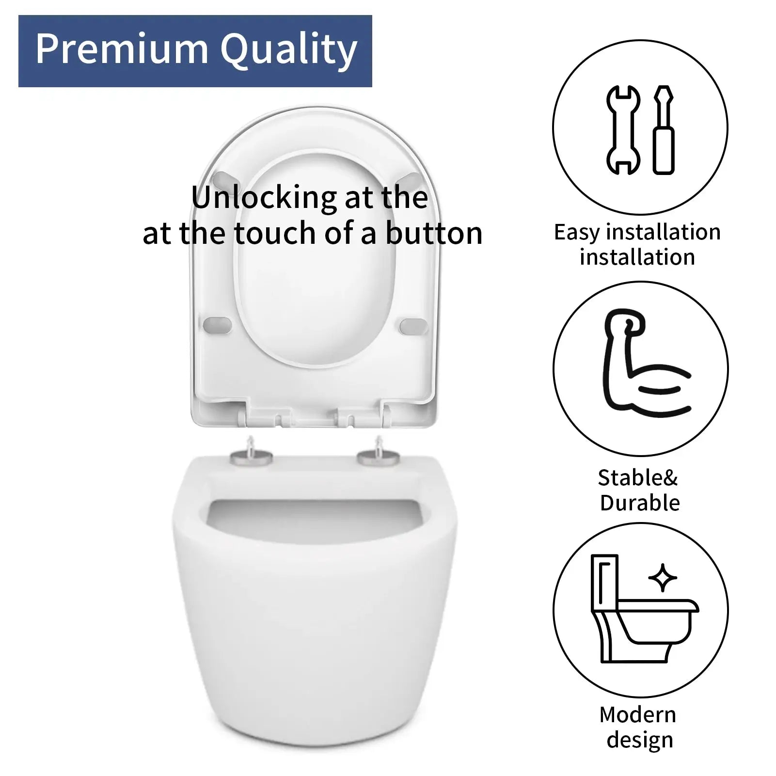 White toilet seat with slow-close adjustable hinges, easy to install by Simples Market