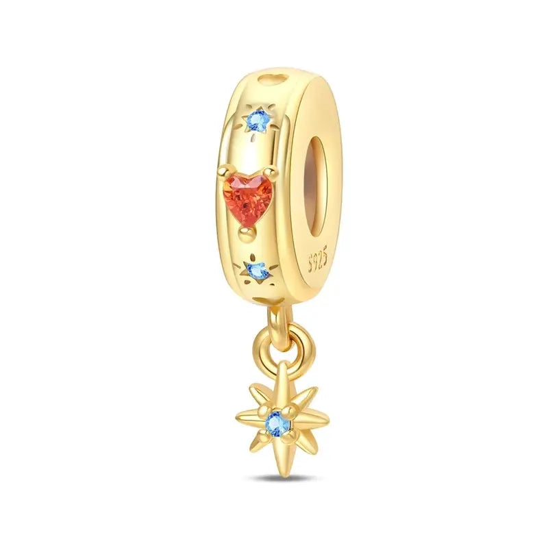 925 Sterling Silver Gold DIY Charms Beads Inlaid Zirconium Sun Leopard Pendants Fit Bracelet For DIY Jewelry Making