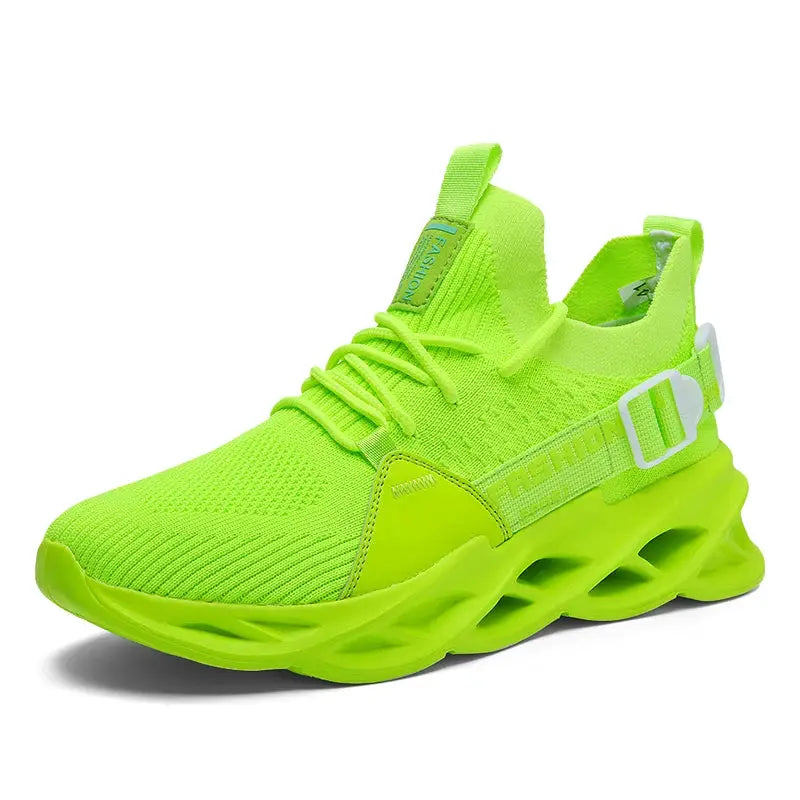 Sneakers unisex neon lime mesh breathable athletic shoes with thick sculpted sole