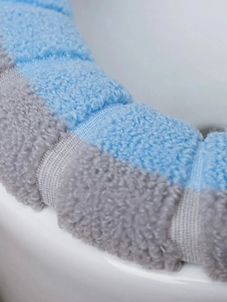 1pc toilet seat cover pad plush blue and gray with stretchable elastic band