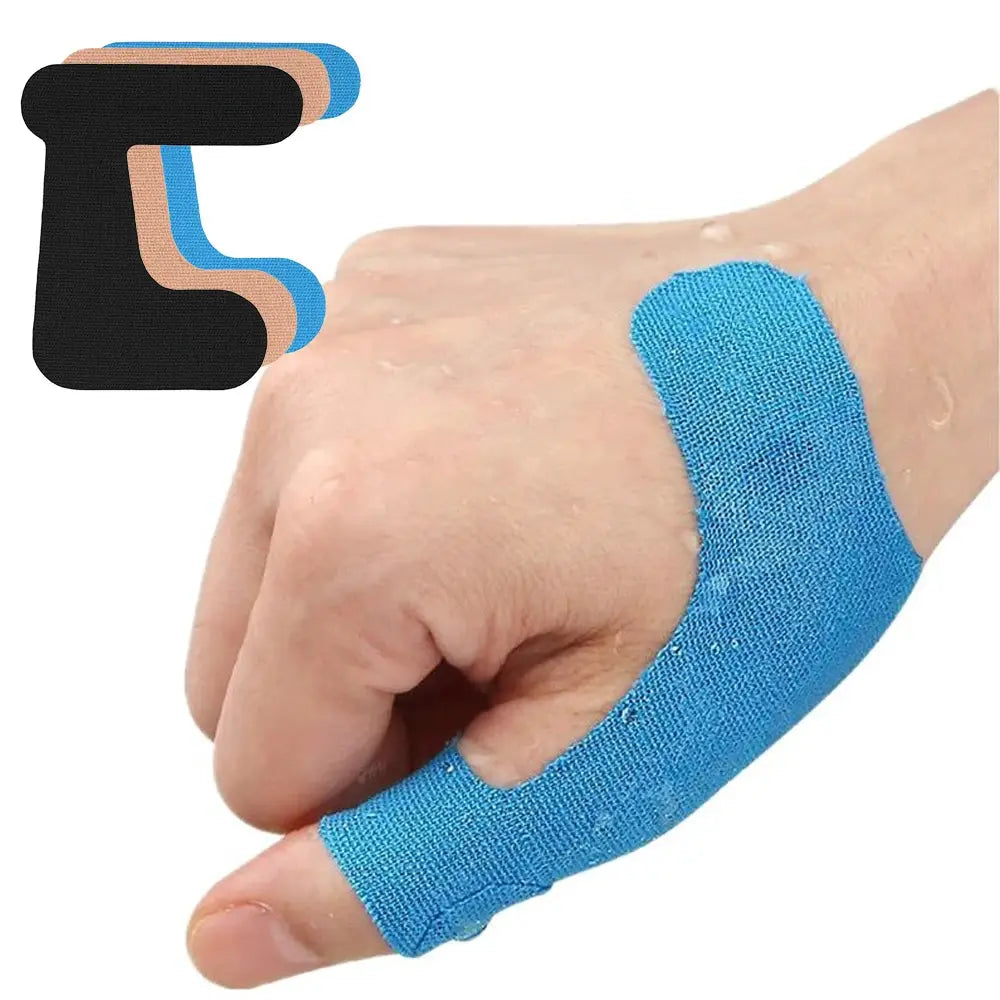 Thumb support tape by Simples Market, blue self-adhesive kinesiology fabric wrap
