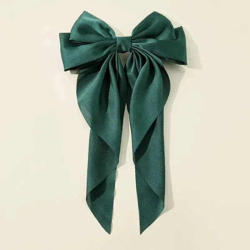Korean Satin Bowknot Hair Clip For Women And Girls Long Ribbon Solid Color Barrette Hair Accessory
