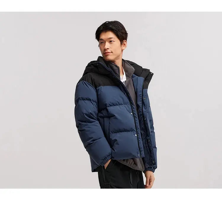 Semir men's down jacket, navy blue with black shoulders, waterproof windproof puffer coat