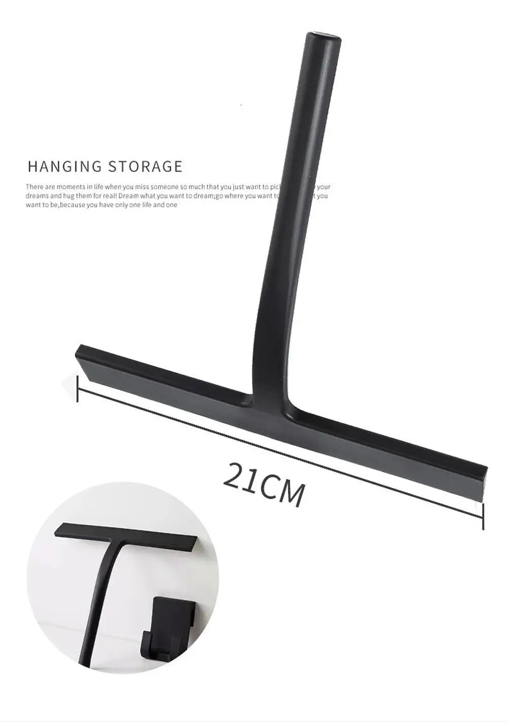 Shower squeegee with silicone holder, 21 cm, black, for glass doors and mirrors by Simples Market.
