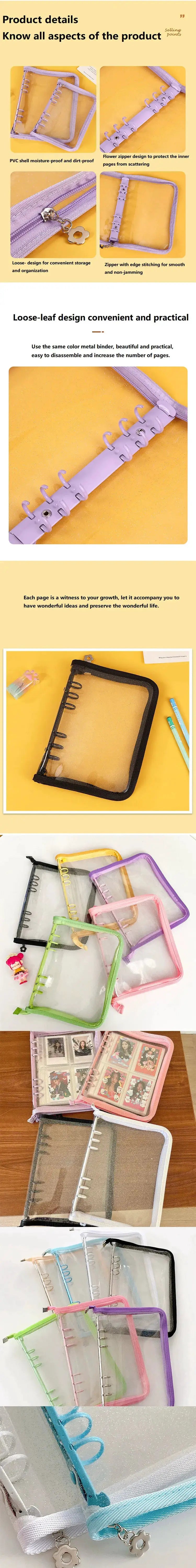 Simples Market A5 macaron binder set; pastel purple transparent PVC binders with ring binding in multiple colors