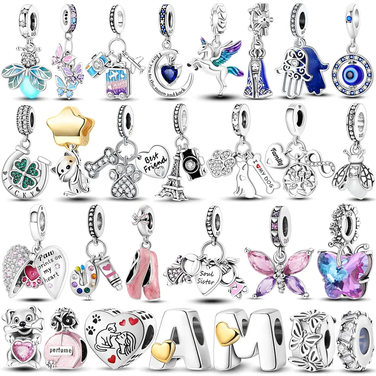 925 Sterling Silver Charms Bead Pink Butterfly Luminous Firefly Dangle Fit Bangle Bracelet Necklace DIY Jewelry