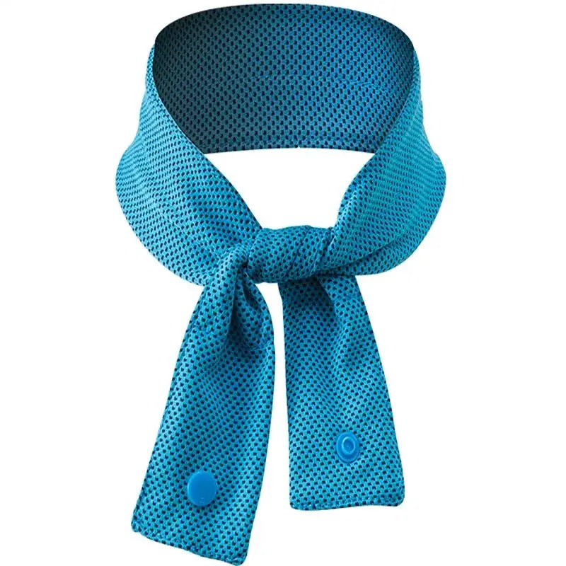 Cooling Ice Scarf blue mesh neck scarf with snap buttons