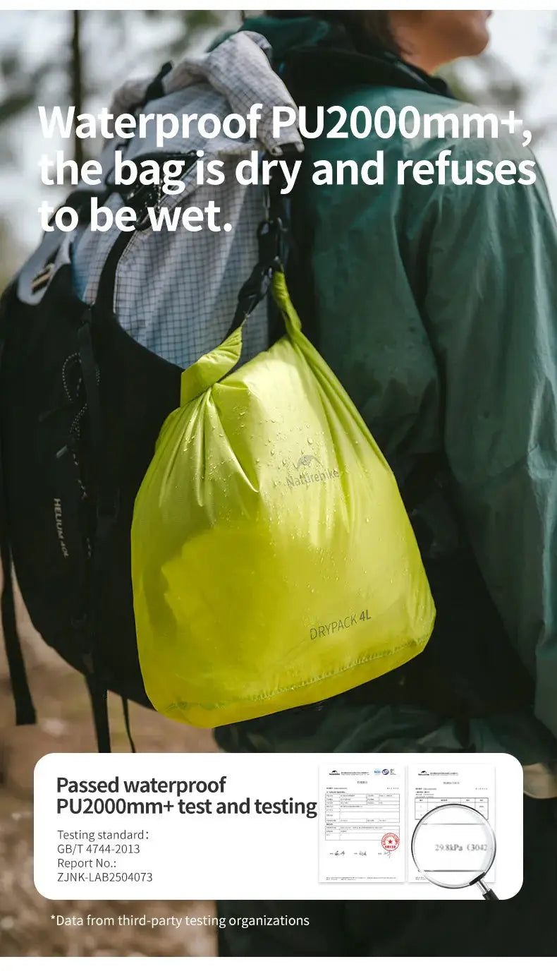Naturehike dry bag 4L yellow-green waterproof rolled storage bag for outdoor travel
