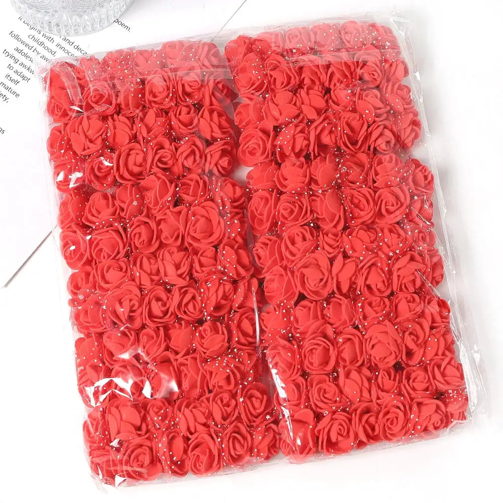 96 Pcs Mini Rose Artificial Flowers Bouquet 7.5cm Foam Fake Flowers Wedding Decoration For Home Room Decor