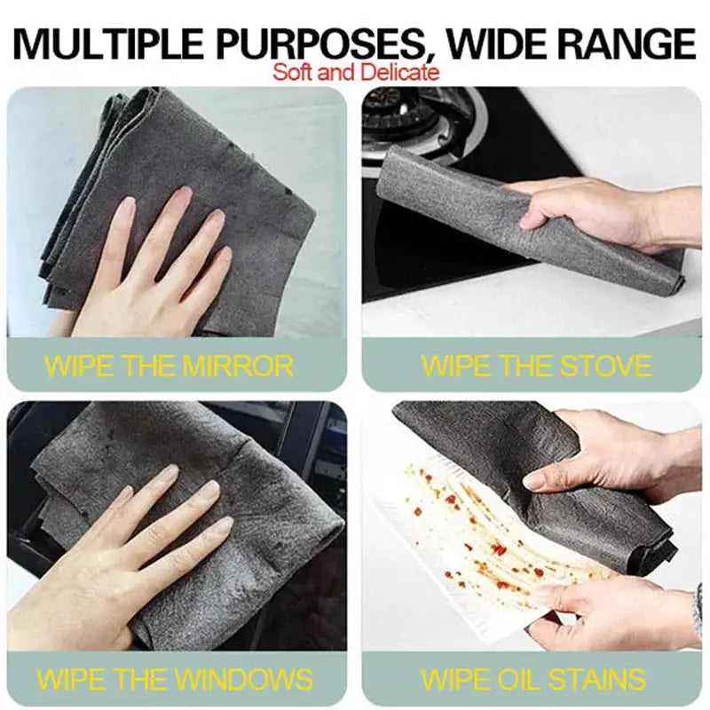 Thicker microfiber cleaning cloths; set of four dark gray reusable wipes for mirrors, stove, windows, and oil stains