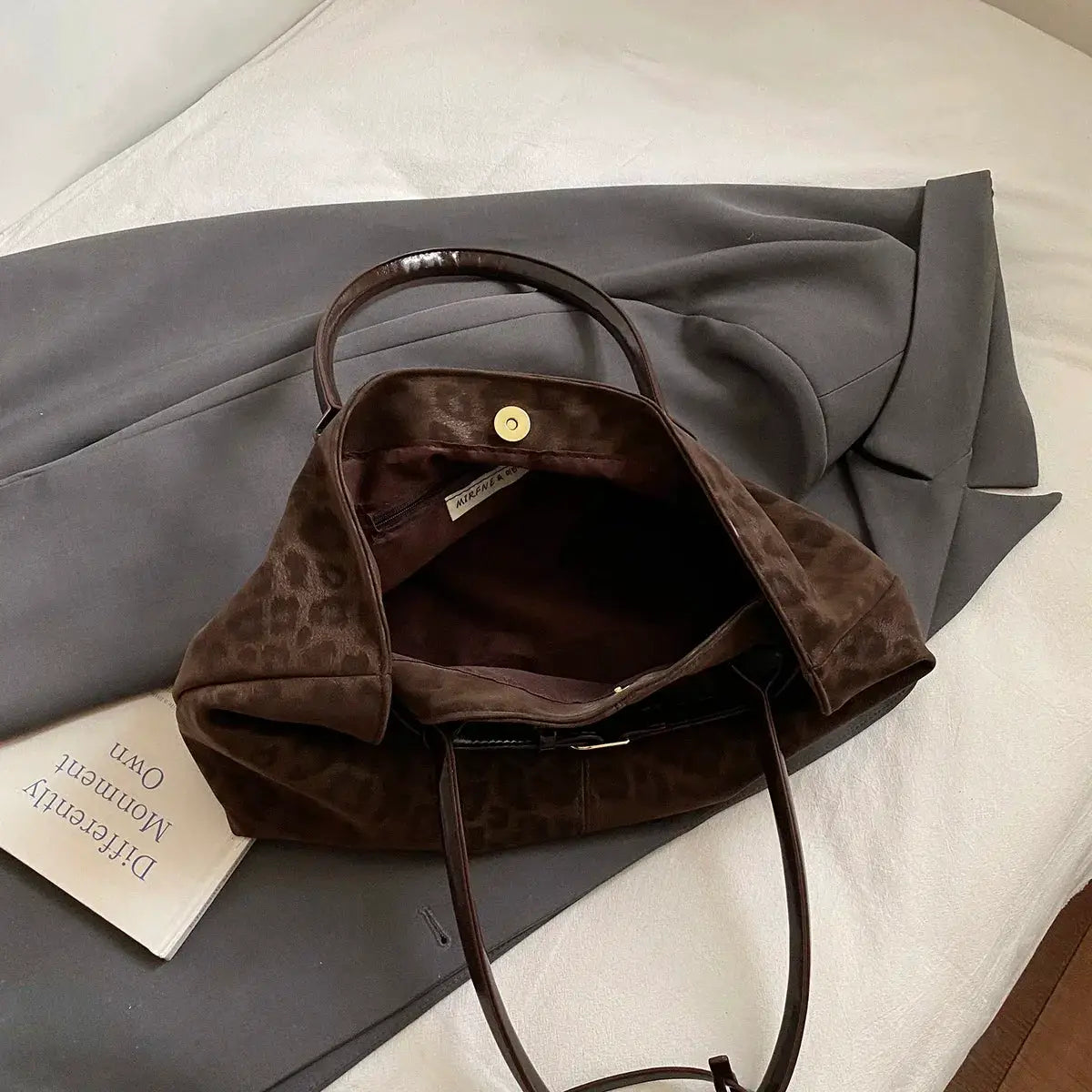 Leopard print PU leather shoulder bag for women by Simples Market with short handles