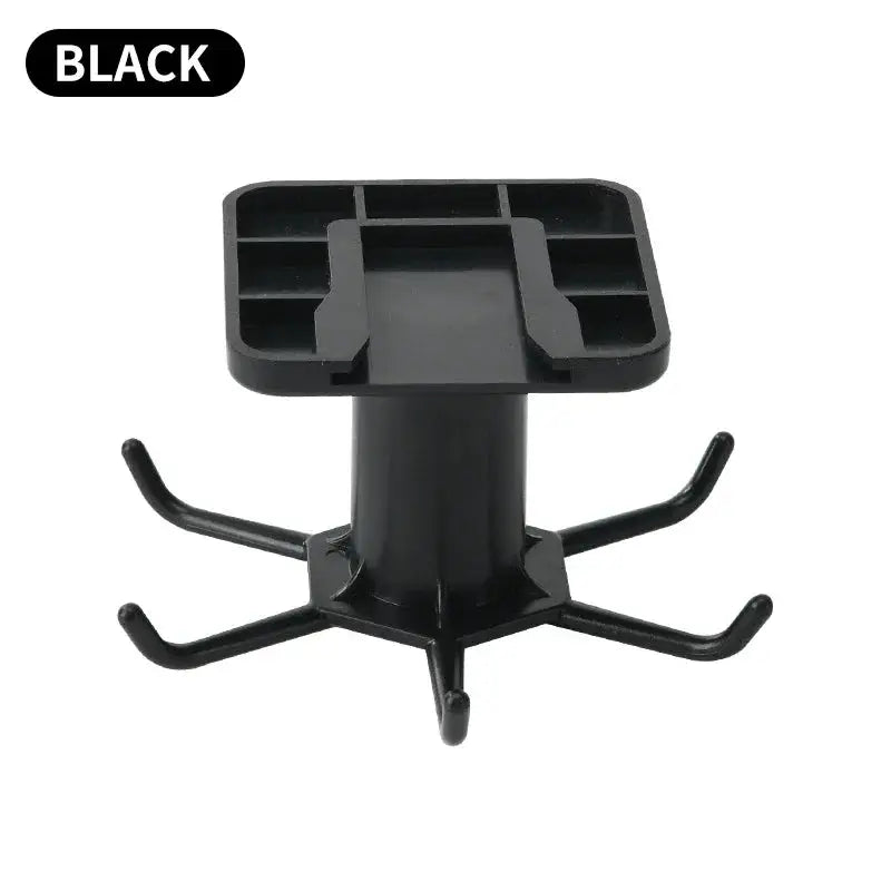 360 Rotating Kitchen Hooks Adhesive Utensil Organizer Rack with 6 Hooks, Black