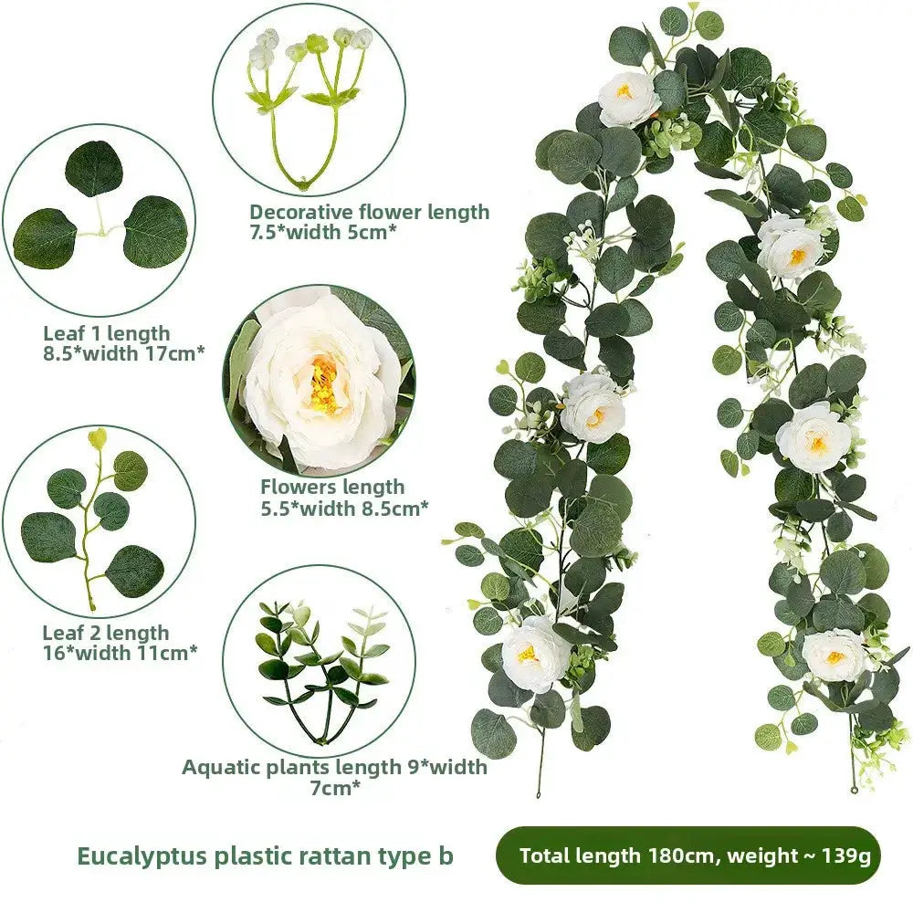 Lush 70.8 Inch Faux Eucalyptus Garland With White Flowers For Home And Holiday Decor Wall Hanging Yard And Party Accents