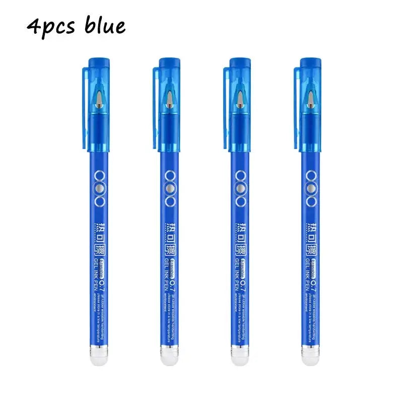 4pcs blue heat-erasable gel pens with 0.7mm bullet nibs by Simples Market