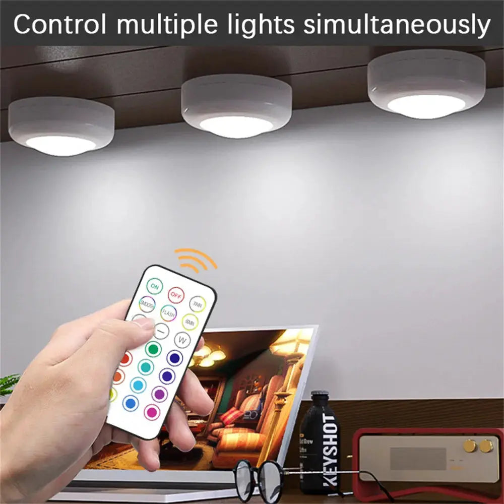 Under-cabinet LED lights RGB color wireless battery-powered with remote by Simples Market, 3-pack