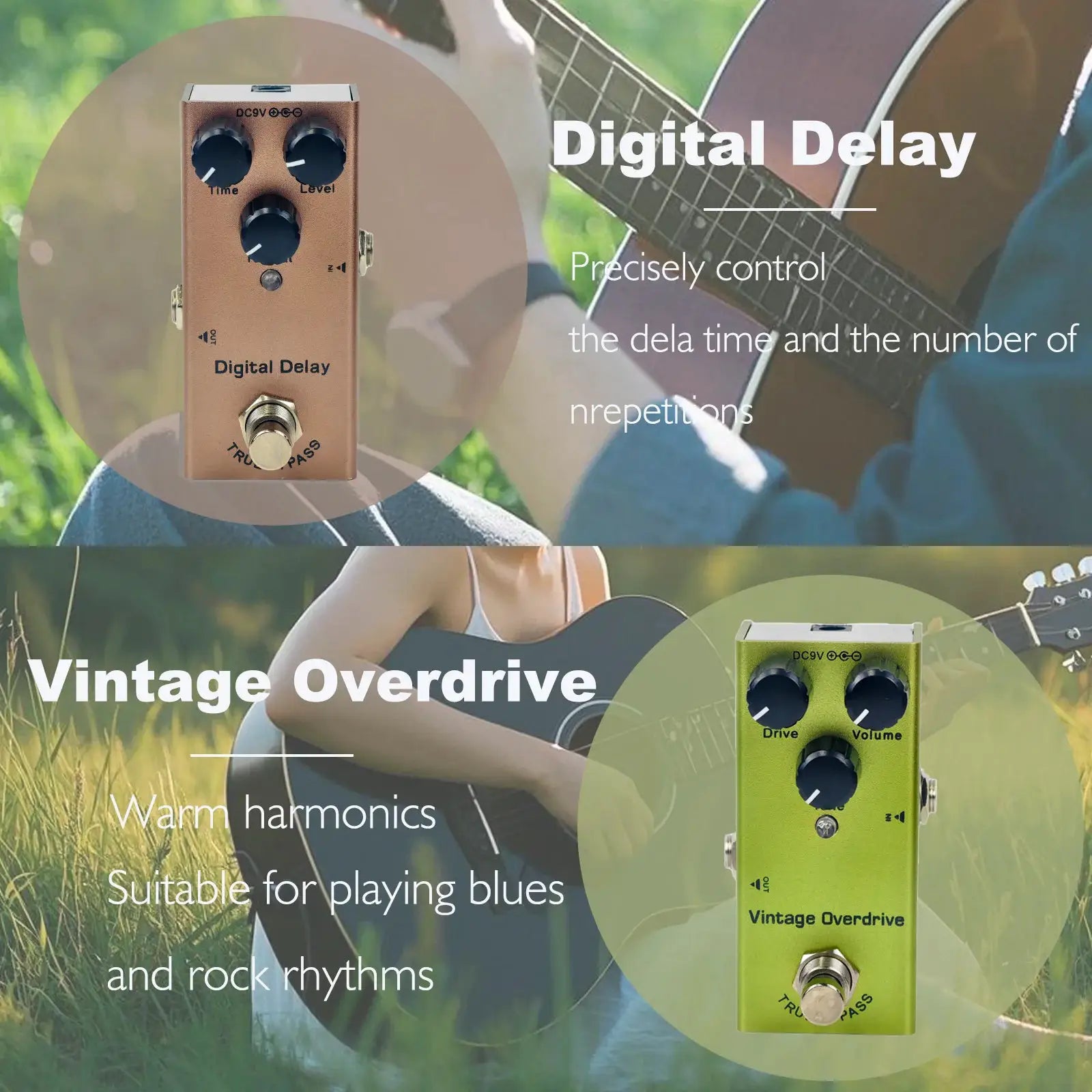 Mini Guitar Effects Pedal Multi Effects Overdrive Distortion Chorus Phase Delay Tremolo US Dream Vintage Metal Casing