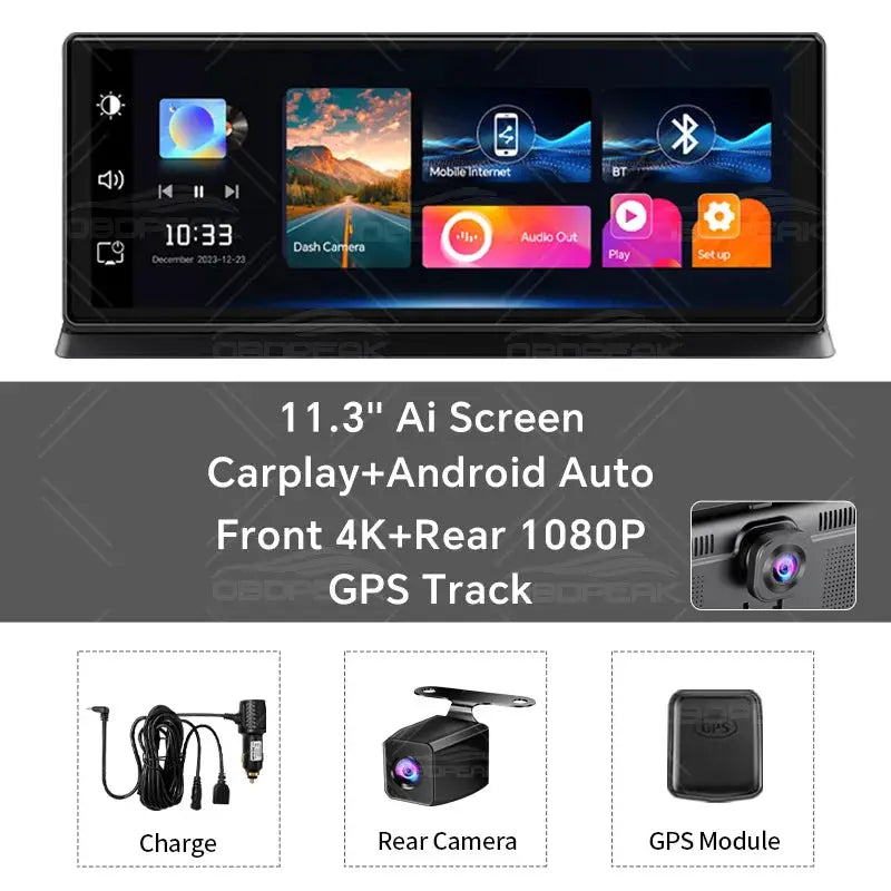 K2 Pro Car DVR 4K Dash Cam Dual Lens Wireless CarPlay Android Auto GPS
