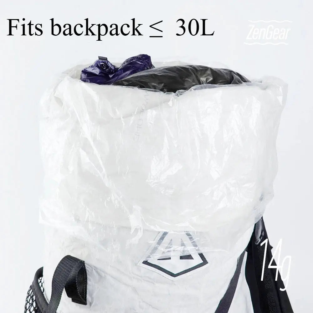 Backpack liner bag; ultralight 14g polycro inner dry bag, white translucent waterproof storage for hiking, fits ≤30L