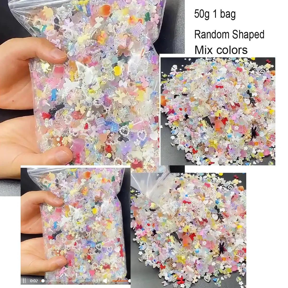 50g 3D Random Mixed Resin Nail Art Charms Cartoon Shapes Bows Diamonds Hearts Flowers Ribbons For DIY Manicure