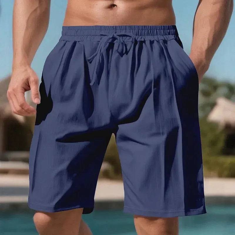 Men's quick-dry blue beach shorts with elastic drawstring waist, knee-length, lightweight with side pockets Simples Market