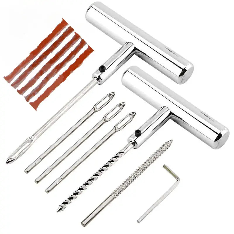 12-piece Tyre Repair Tool Set by Simples Market with chrome-plated T-handle tools and repair needles.