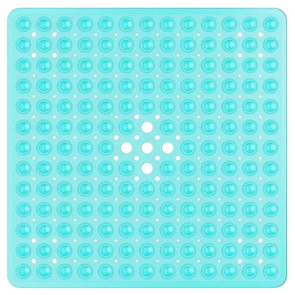 Turquoise PVC shower mat with suction cups, square 53x53 cm for non-slip bathroom safety