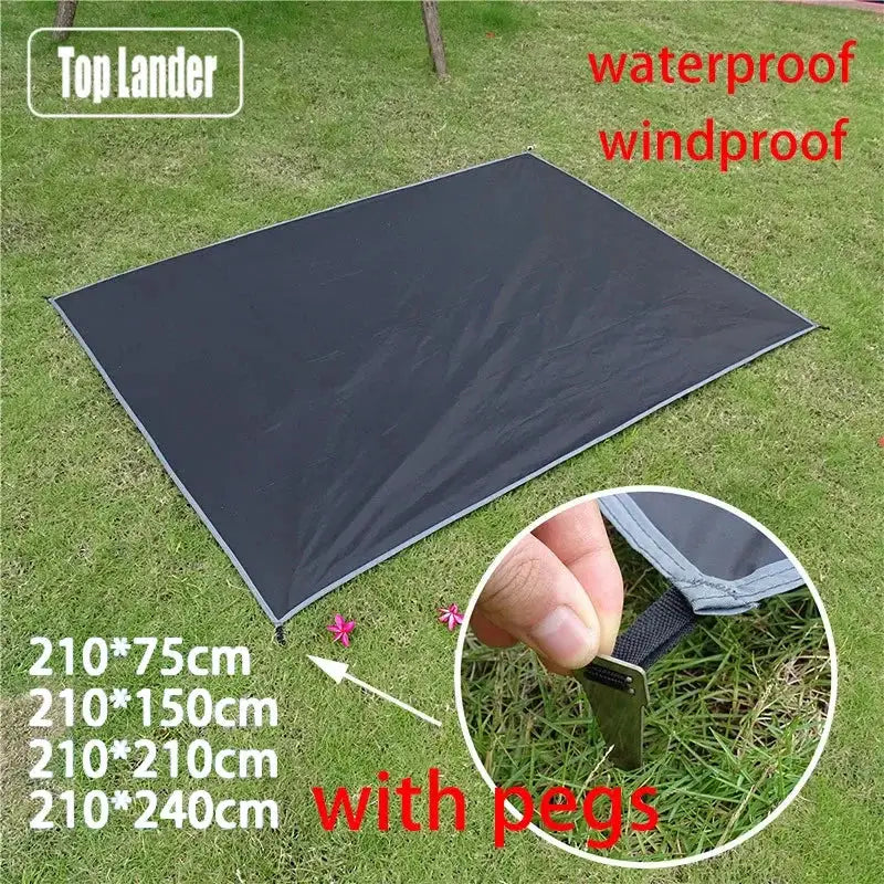 Waterproof windproof camping mat with pegs, Top Lander, dark gray, 210x210 cm