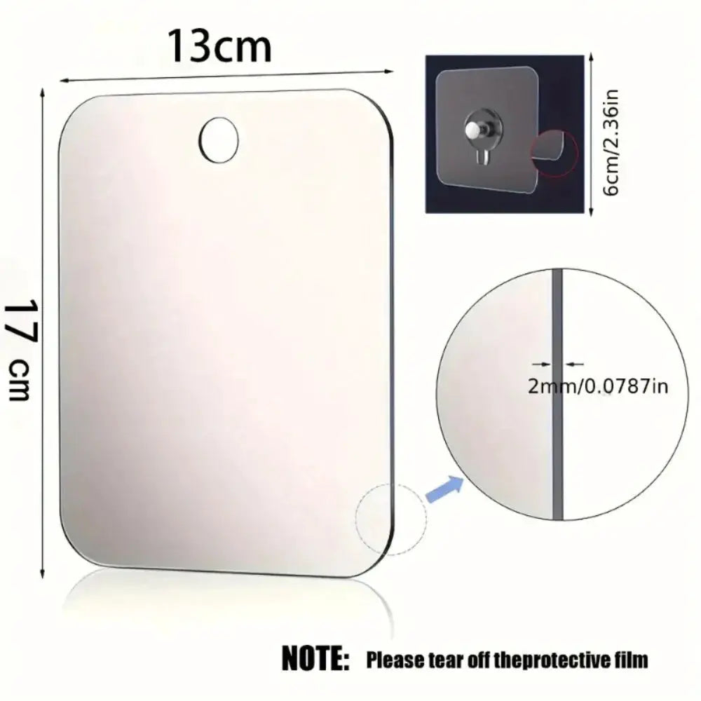 Fogless acrylic shower mirror by Simples Market with wall hook, 13x17 cm, portable vanity for shaving and makeup.