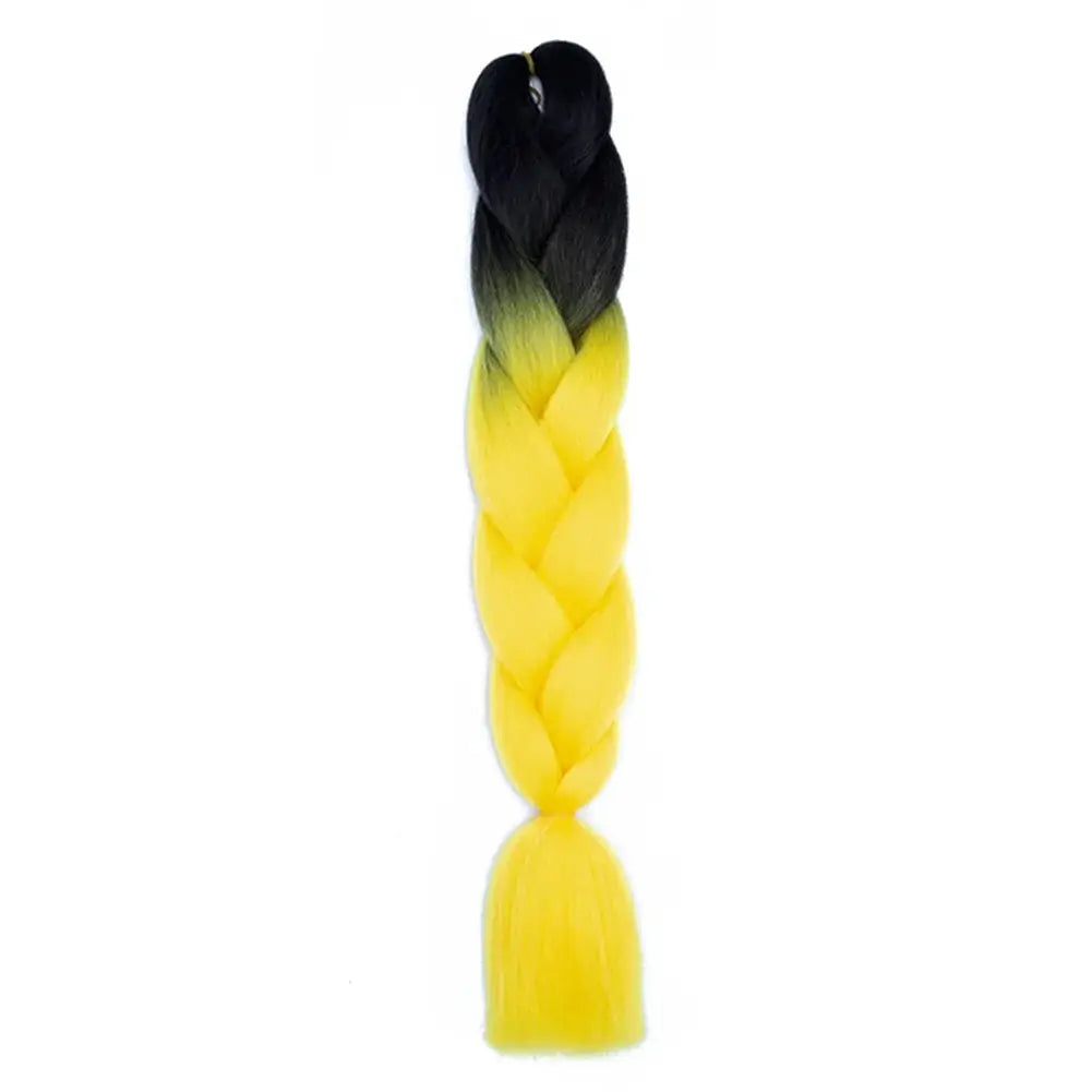 24-inch jumbo braiding hair extension, Afro ombre synthetic braid in black to bright yellow.